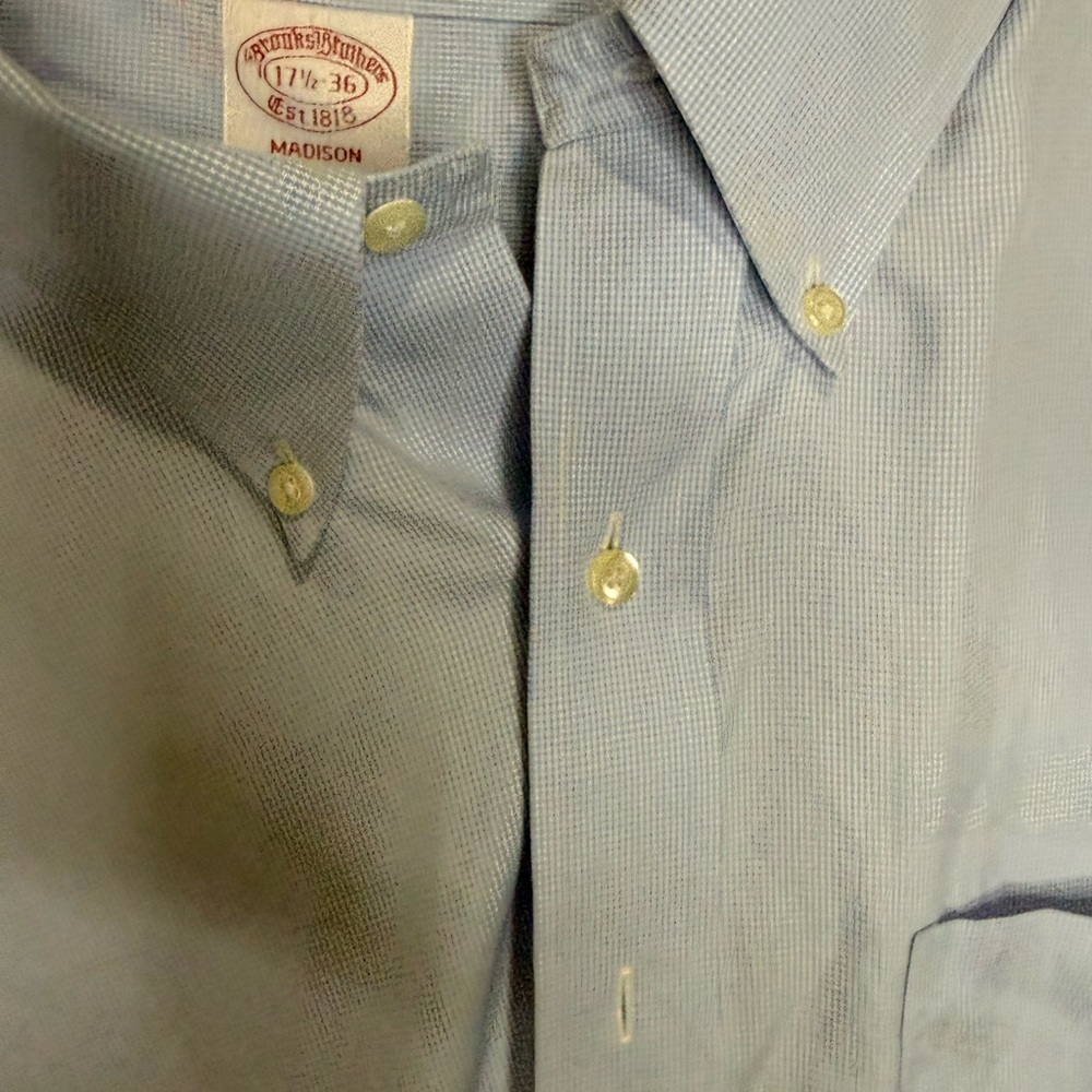 Brooks Brothers Madison Non-Iron Dress Shirt 17.5 36 Blue Cotton Button Down - Picture 2 of 5